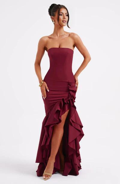 Beautiful Burgundy A-line Off The Shoulder Formal Ball Gown With Ruffled Edges
